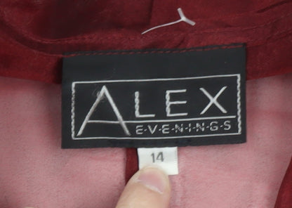 Alex Evenings Women's Red Sheer 3/4 Sleeve Collared Kimono Blouse Size 14
