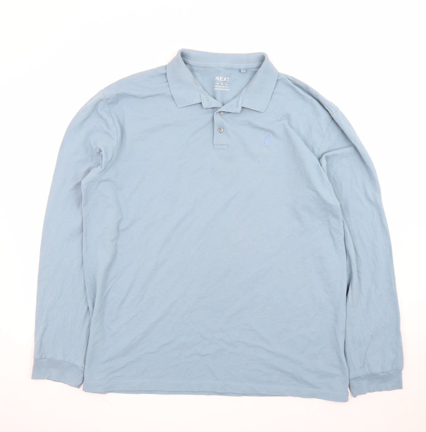 Next Men’s Blue Long Sleeve Cotton Polo Shirt XL Regular Fit