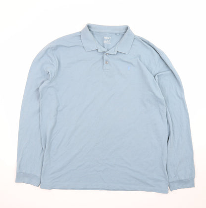 Next Men’s Blue Long Sleeve Cotton Polo Shirt XL Regular Fit