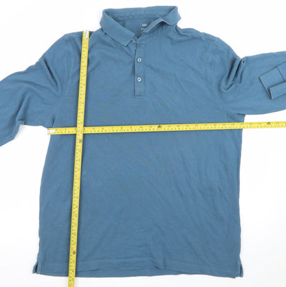 Marks and Spencer Men's Blue Long Sleeve Cotton Polo Shirt XL
