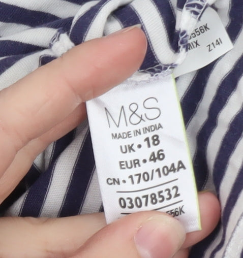 Marks and Spencer Women’s Blue Striped Long Sleeve Boat Neck Top Size 18