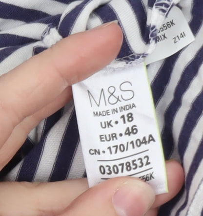Marks and Spencer Women’s Blue Striped Long Sleeve Boat Neck Top Size 18