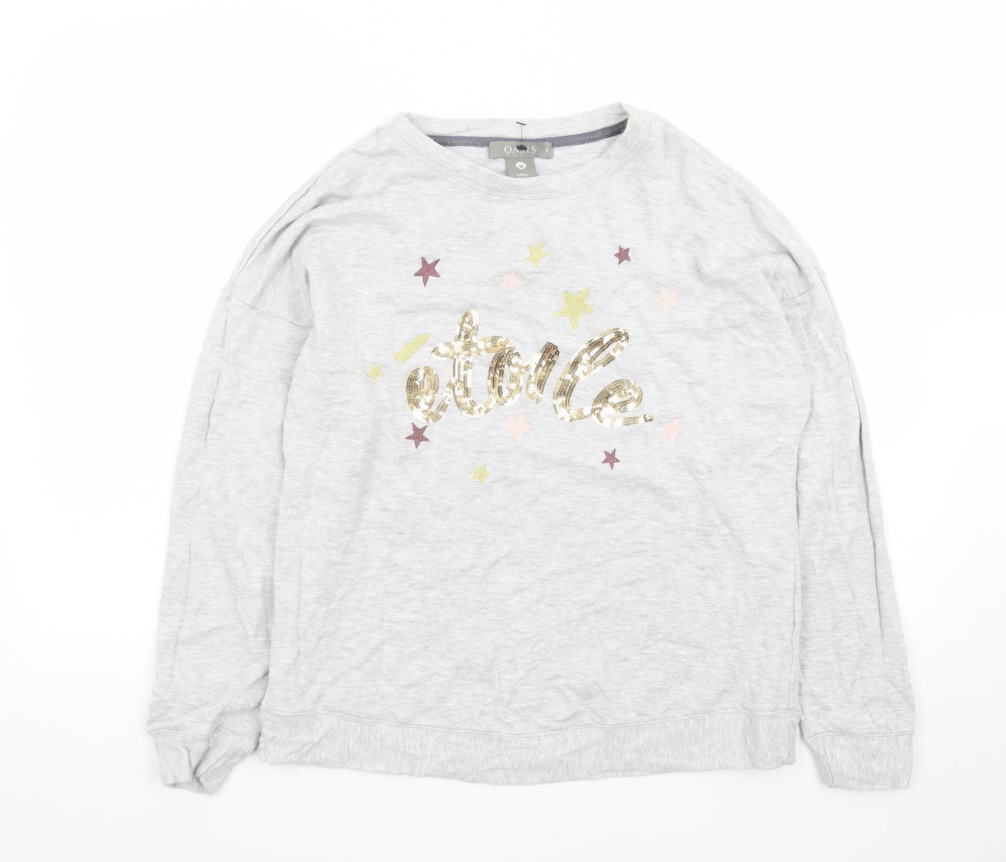 Oasis Women’s Grey Sequin Star Long Sleeve T-Shirt Size S