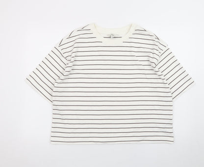 Marks and Spencer Women’s White Striped Cotton T-Shirt Size 14