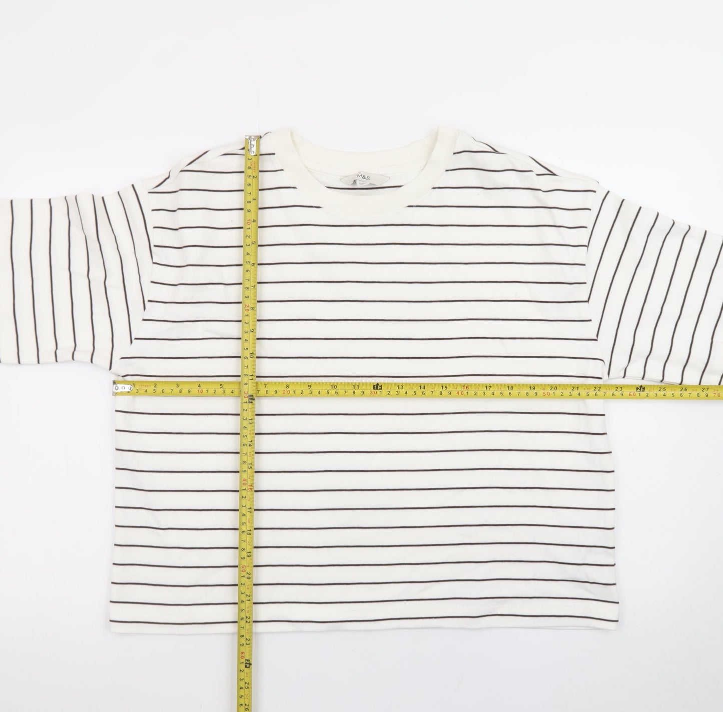 Marks and Spencer Women’s White Striped Cotton T-Shirt Size 14