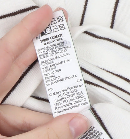 Marks and Spencer Women’s White Striped Cotton T-Shirt Size 14
