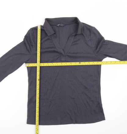 Marks and Spencer Womens Grey Collared Long Sleeve Polo Top Size 10