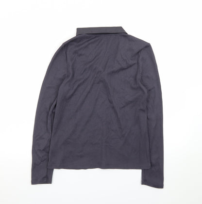 Marks and Spencer Womens Grey Collared Long Sleeve Polo Top Size 10