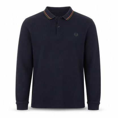 Fred Perry Men's Blue XL Long Sleeve Cotton Polo Shirt