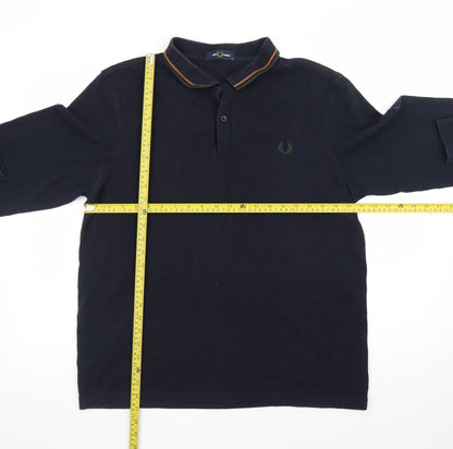 Fred Perry Men's Blue XL Long Sleeve Cotton Polo Shirt