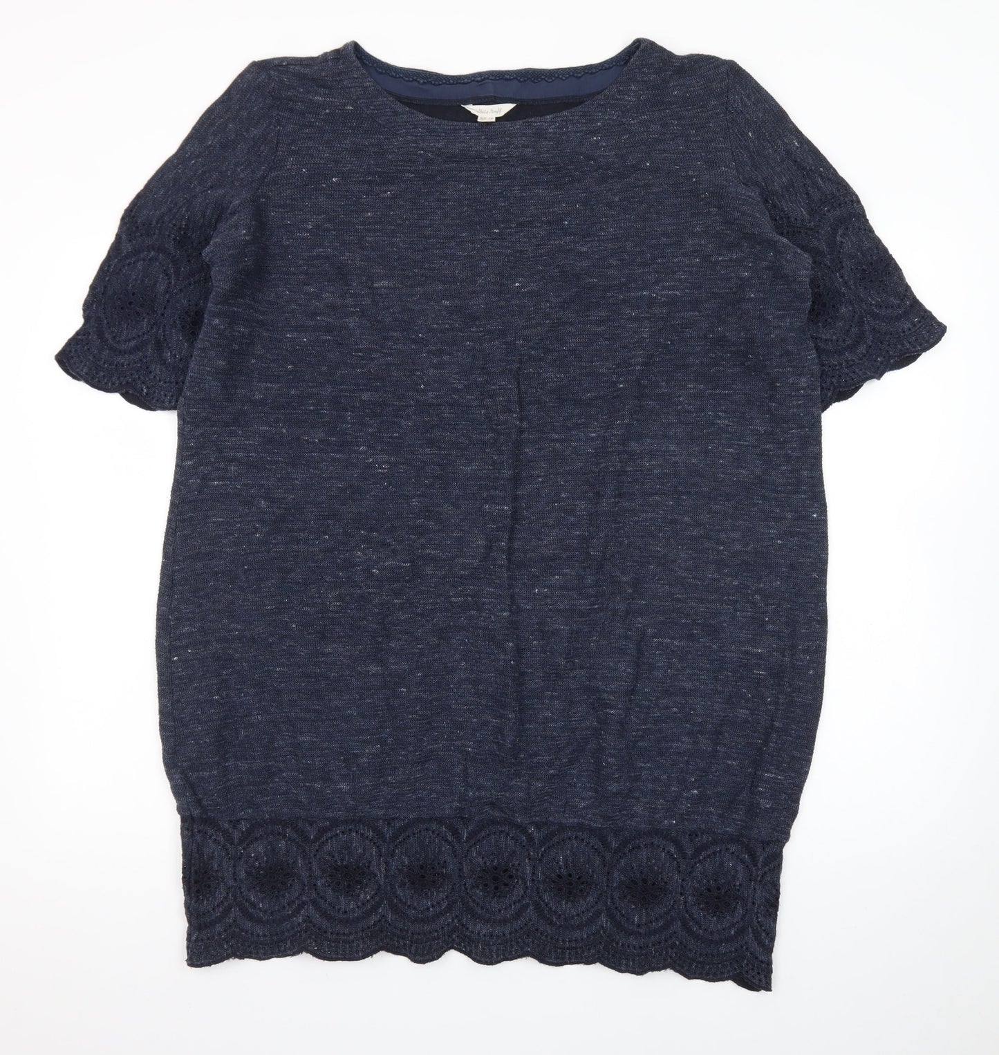 White Stuff Women's Blue Crochet Trim Tunic Blouse Size 18