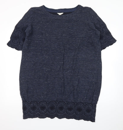White Stuff Women's Blue Crochet Trim Tunic Blouse Size 18