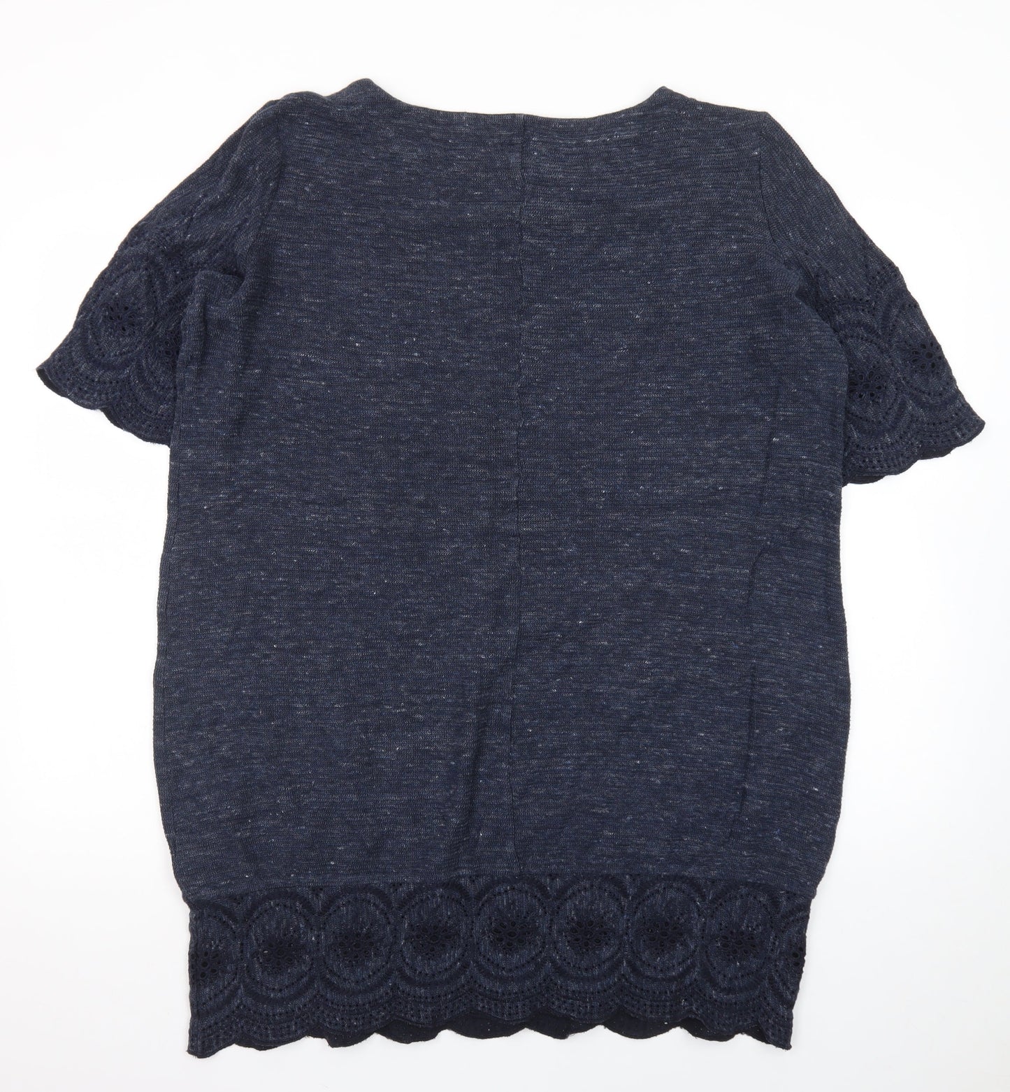White Stuff Women's Blue Crochet Trim Tunic Blouse Size 18