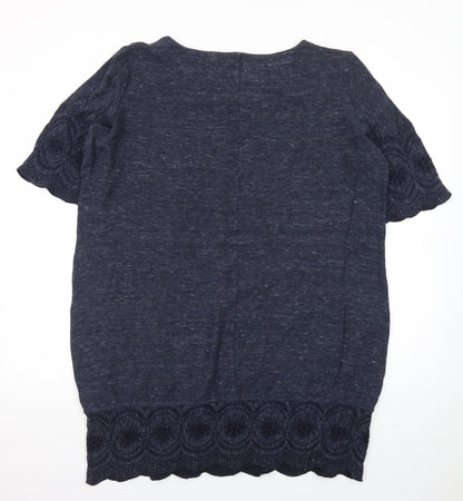 White Stuff Women's Blue Crochet Trim Tunic Blouse Size 18