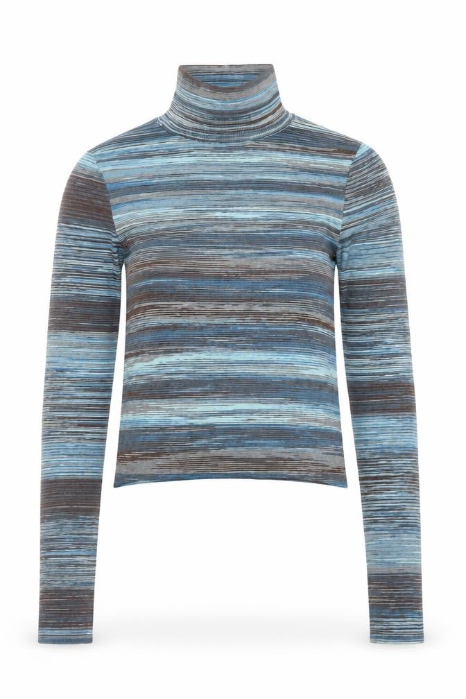 Mango Women's Blue Striped Roll Neck Long Sleeve Jersey Top Size S