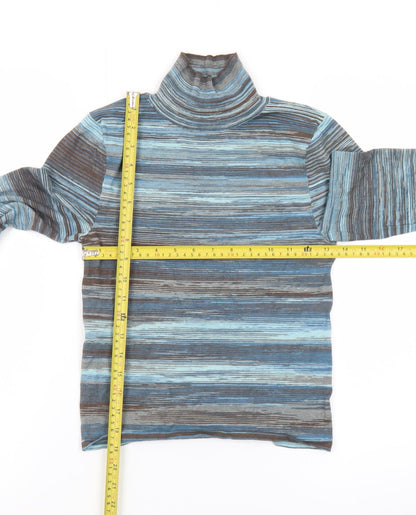 MNG Women's Blue Striped Roll Neck Long Sleeve Jersey Top Size S