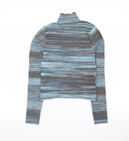 MNG Women's Blue Striped Roll Neck Long Sleeve Jersey Top Size S