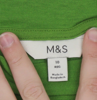 Marks and Spencer Womens Green Long Sleeve Cotton Mock Neck Top Size 10
