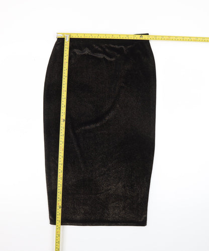Boohoo Womens Black Size 10 Velvet Midi Pencil Skirt