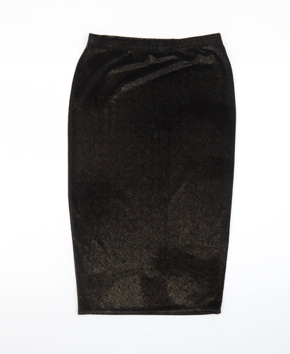 Boohoo Womens Black Size 10 Velvet Midi Pencil Skirt