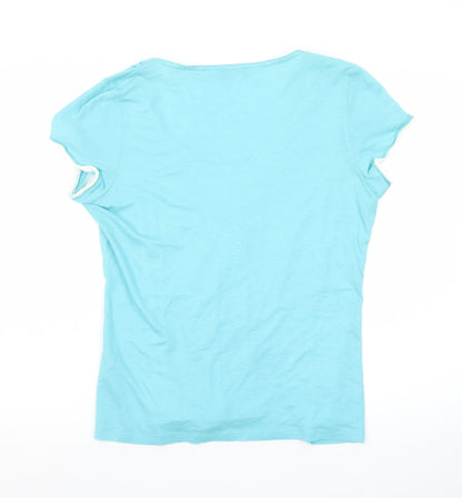 Marks and Spencer Per Una Blue Beaded V-Neck Women's T-Shirt Size 14