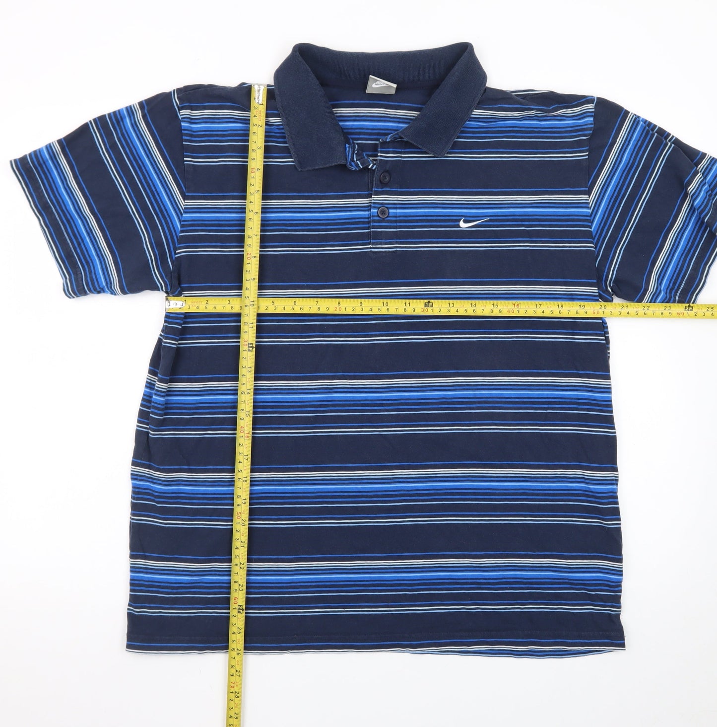 Nike Men's Blue Striped Collared Polo Shirt XL Regular Fit