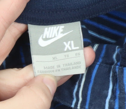 Nike Men's Blue Striped Collared Polo Shirt XL Regular Fit