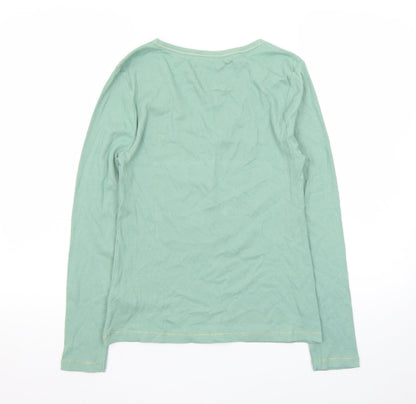 Marks and Spencer Womens Green Cotton Long Sleeve Henley T-Shirt Size 12
