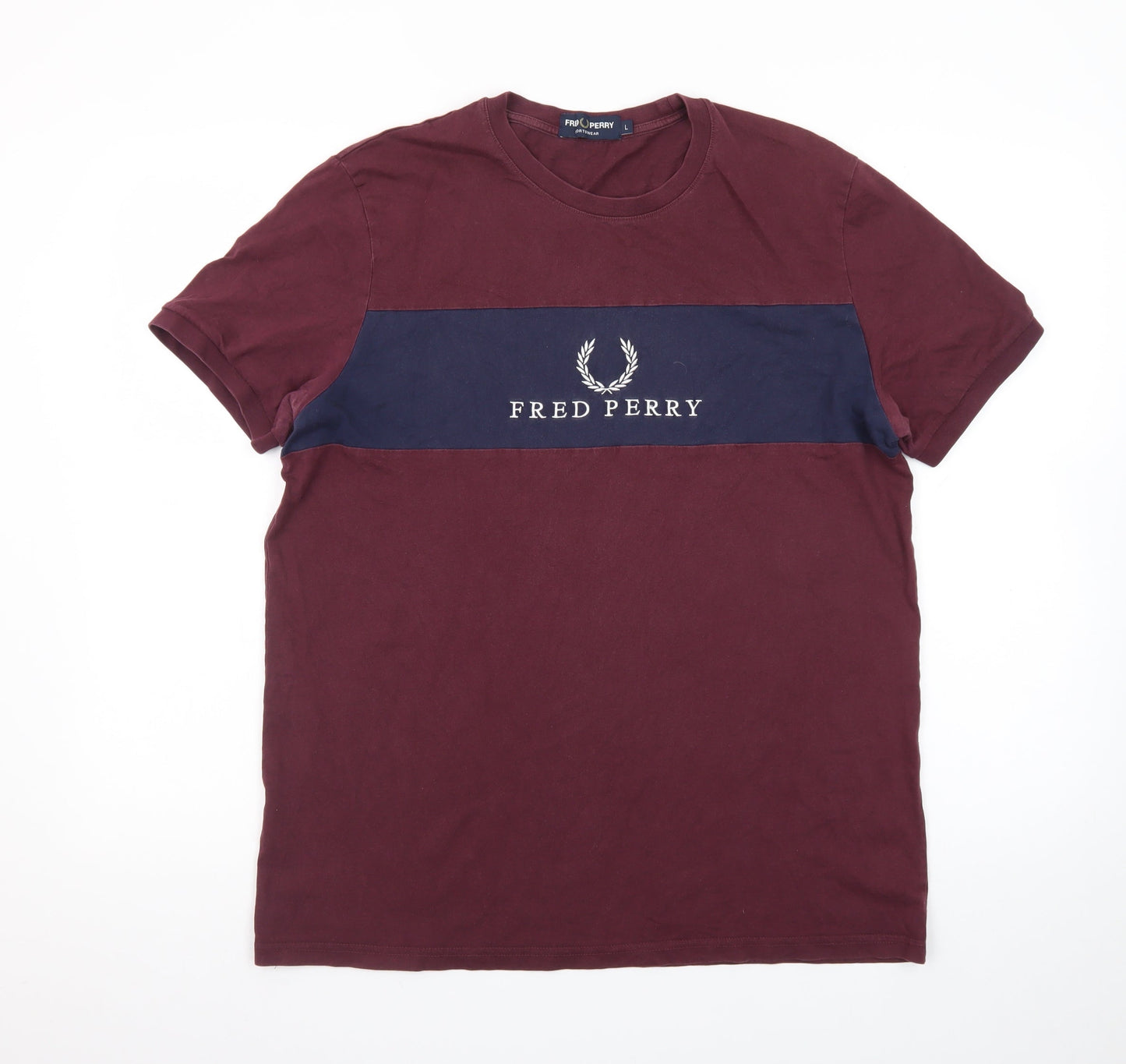 Fred Perry Men's Red Colourblock Logo T-Shirt Size L