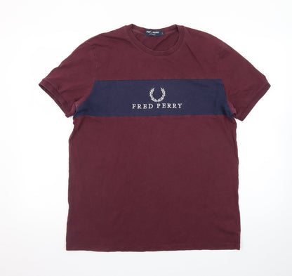 Fred Perry Men's Red Colourblock Logo T-Shirt Size L