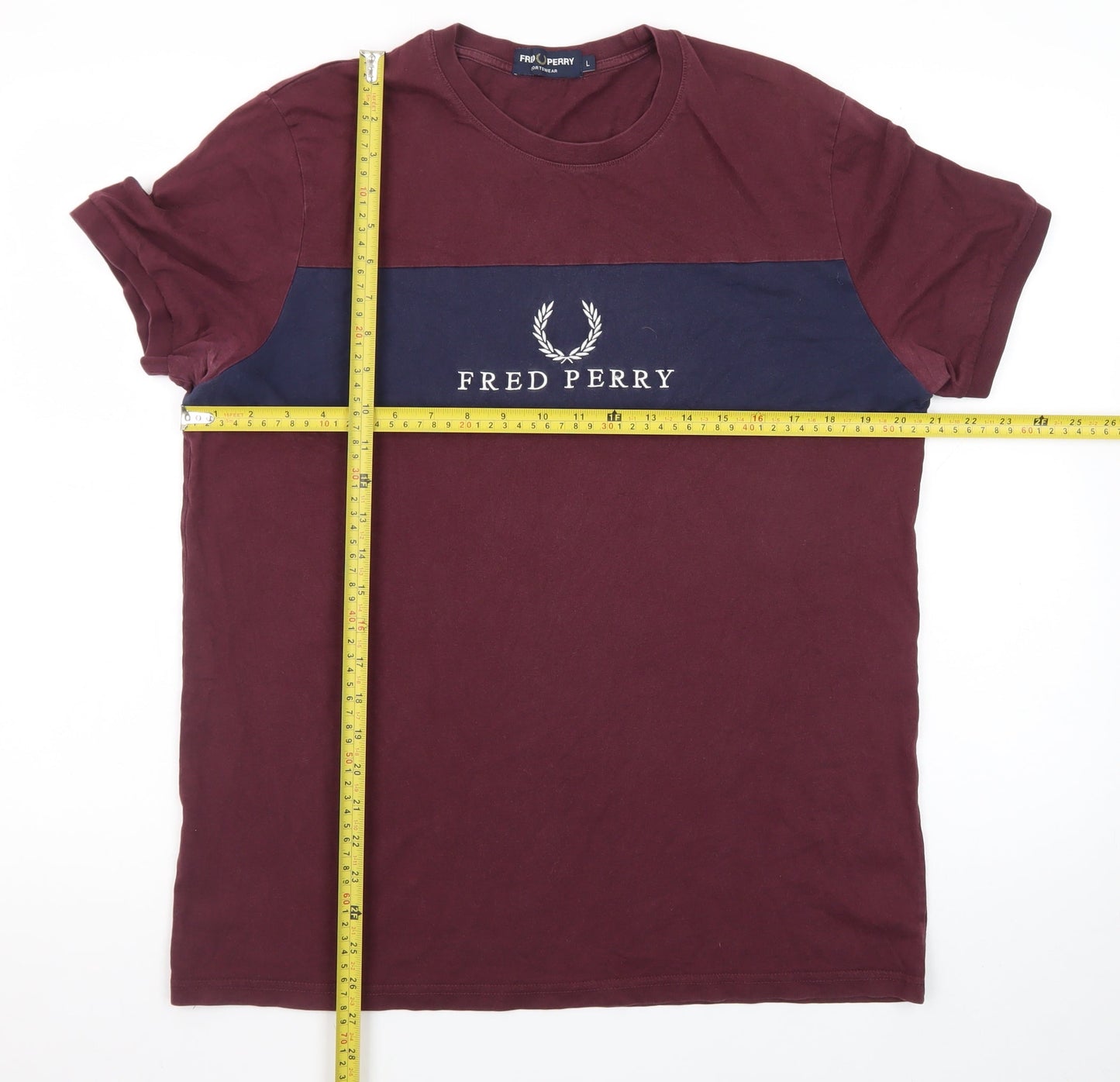 Fred Perry Men's Red Colourblock Logo T-Shirt Size L