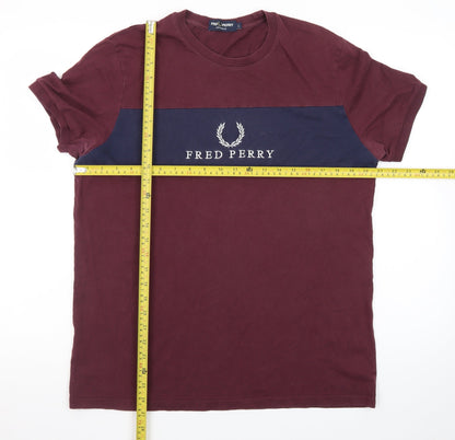 Fred Perry Men's Red Colourblock Logo T-Shirt Size L