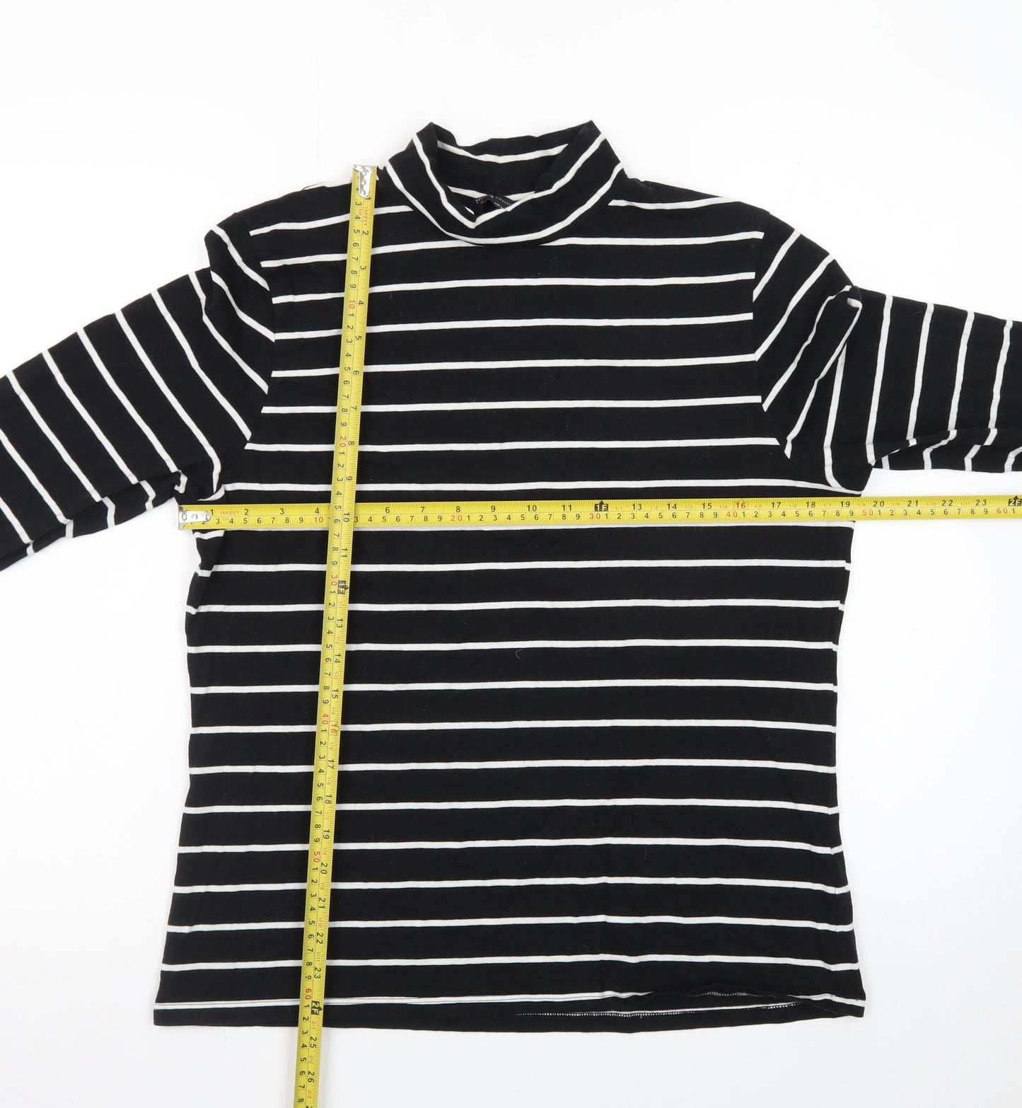 Marks and Spencer Women’s Black Striped Roll Neck Long Sleeve Top Size 16