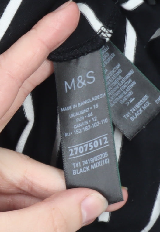 Marks and Spencer Women’s Black Striped Roll Neck Long Sleeve Top Size 16