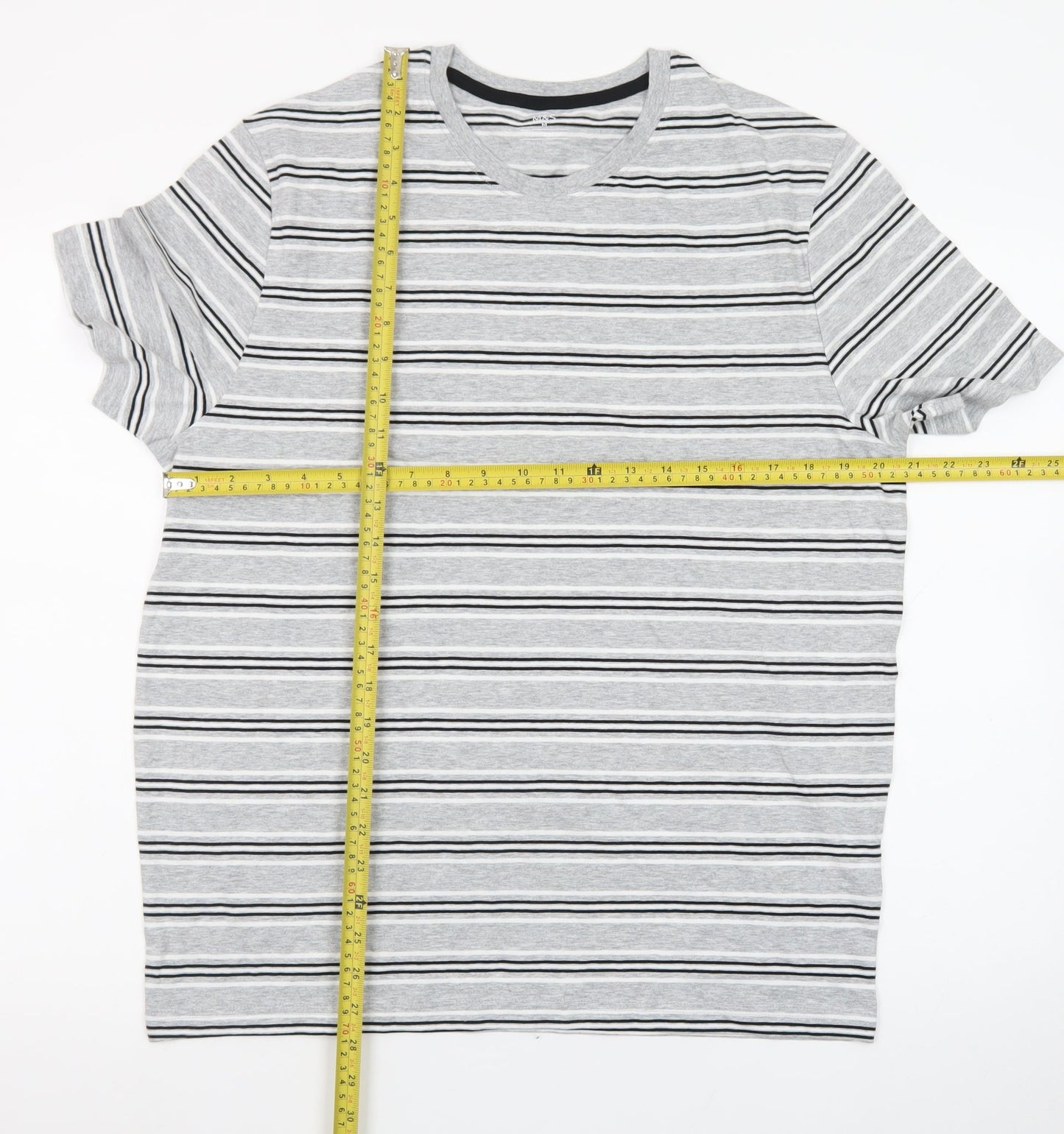 Marks and Spencer Mens Grey Striped Short Sleeve Crew Neck T-Shirt M