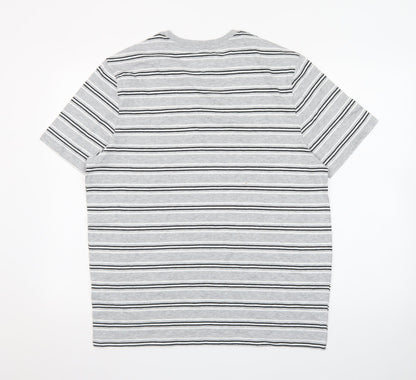 Marks and Spencer Mens Grey Striped Short Sleeve Crew Neck T-Shirt M
