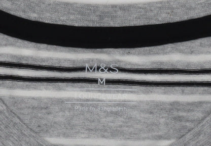Marks and Spencer Mens Grey Striped Short Sleeve Crew Neck T-Shirt M