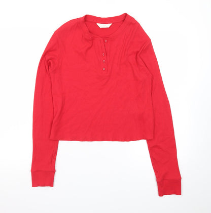 Marks and Spencer Women Red Henley Jumper Size 18 Regular Long Sleeve Cotton Blend