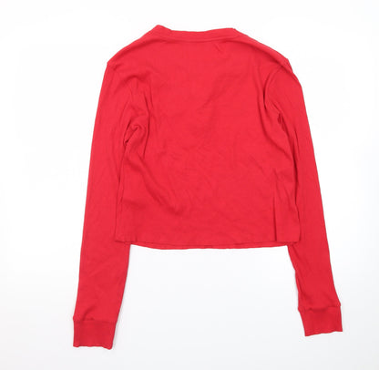 Marks and Spencer Women Red Henley Jumper Size 18 Regular Long Sleeve Cotton Blend