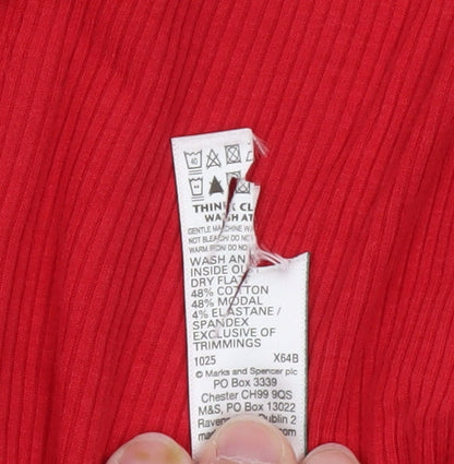 Marks and Spencer Women Red Henley Jumper Size 18 Regular Long Sleeve Cotton Blend