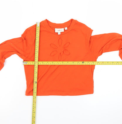 Milk It Womens Orange Cropped Long Sleeve Cut Out T-Shirt Size 8
