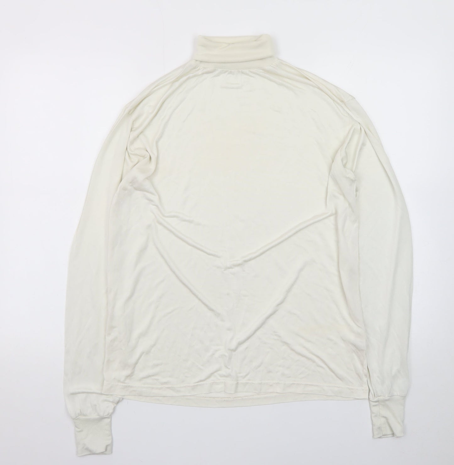 Patra Men's Ivory Silk Long Sleeve Roll Neck T-Shirt Size L