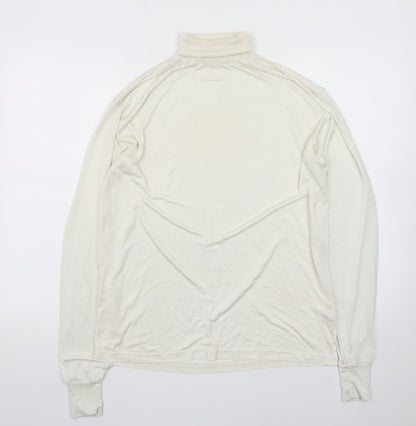 Patra Men's Ivory Silk Long Sleeve Roll Neck T-Shirt Size L