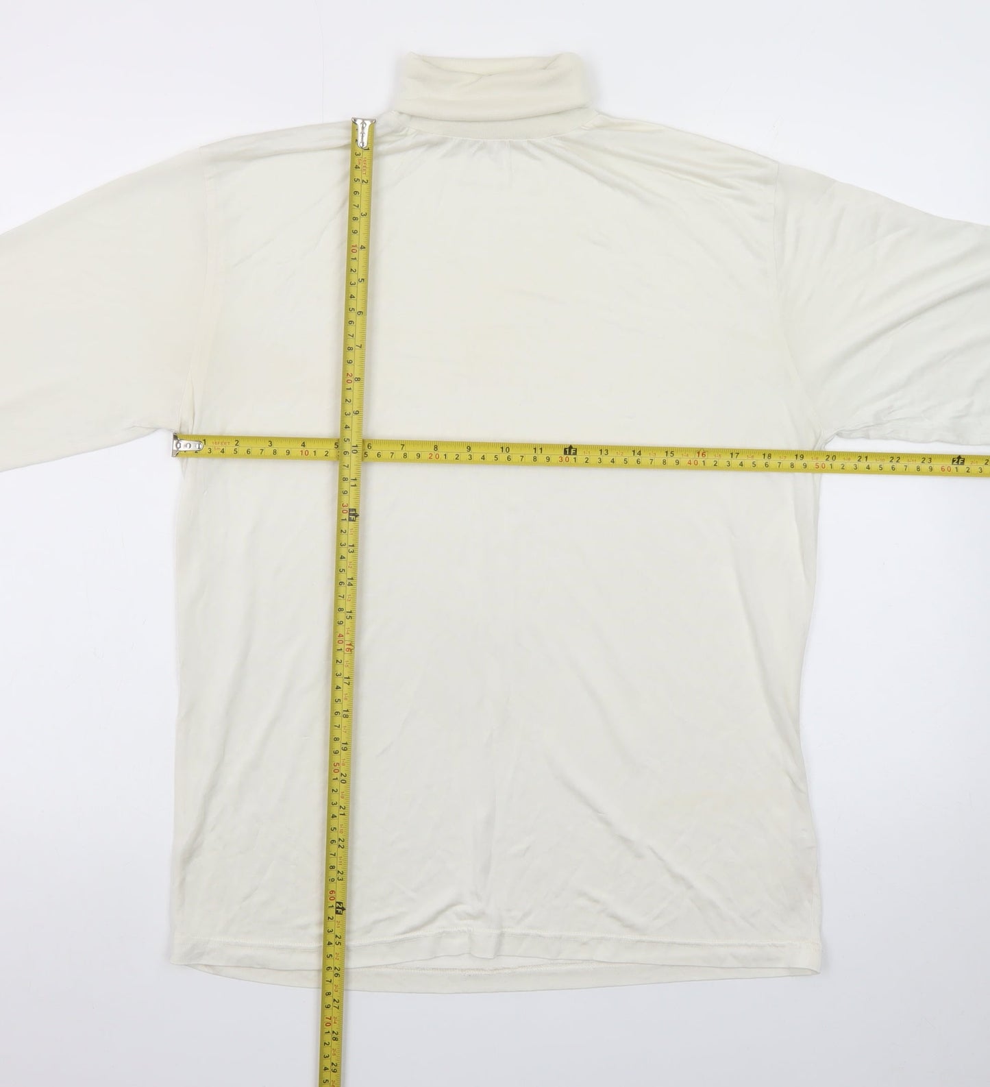 Patra Men's Ivory Silk Long Sleeve Roll Neck T-Shirt Size L