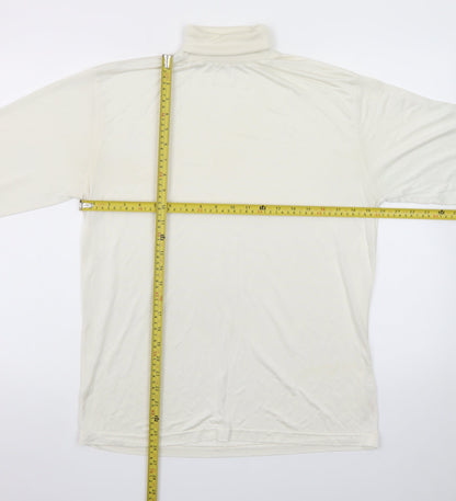 Patra Men's Ivory Silk Long Sleeve Roll Neck T-Shirt Size L
