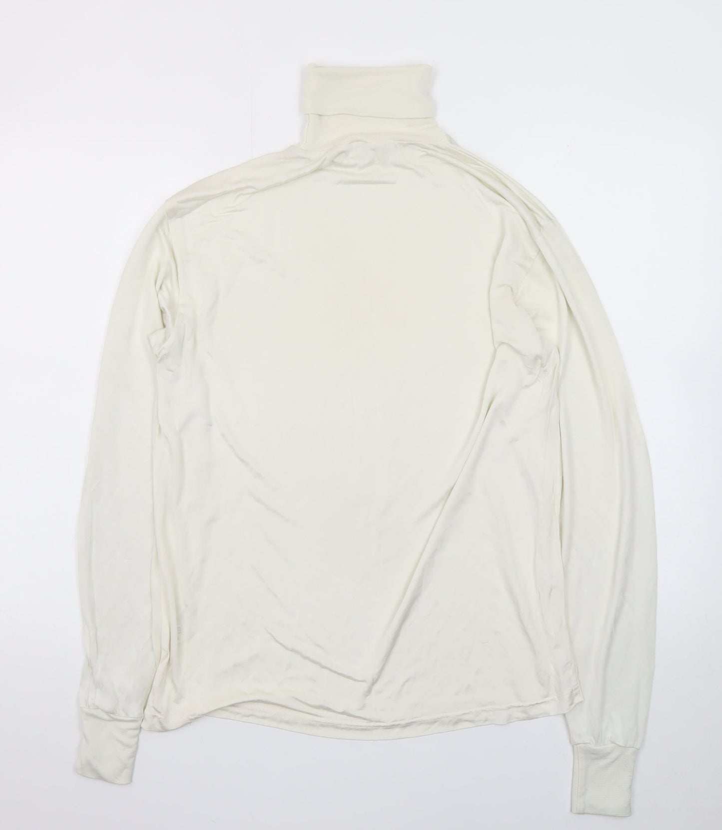 Patra Men's Ivory Silk Long Sleeve Roll Neck T-Shirt Size L