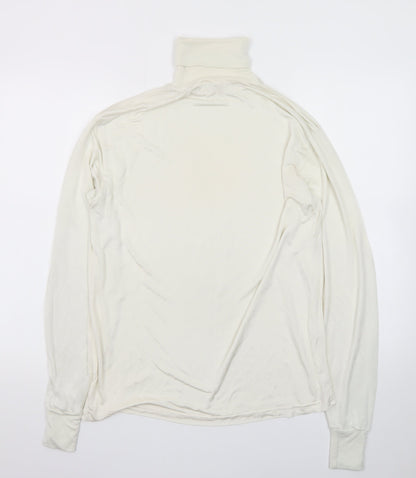 Patra Men's Ivory Silk Long Sleeve Roll Neck T-Shirt Size L