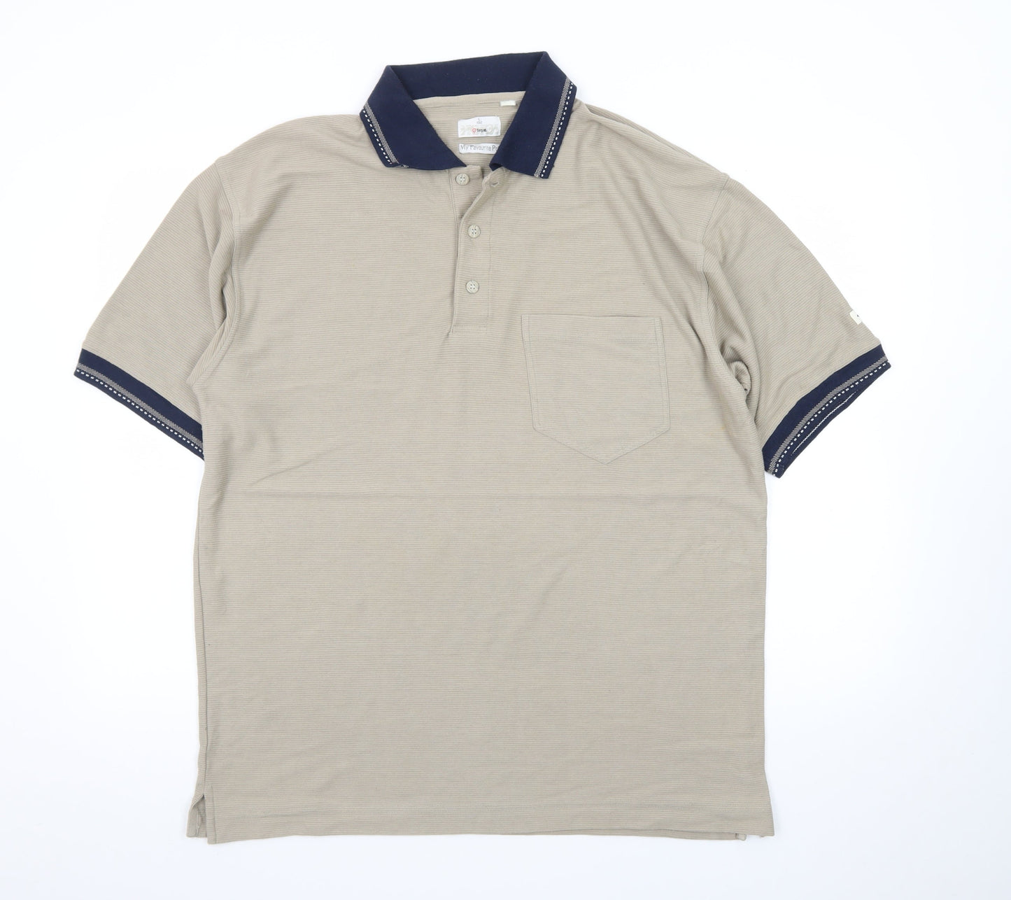 Target Men's Beige Cotton Polo Shirt L Regular Fit Short Sleeve