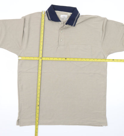 Target Men's Beige Cotton Polo Shirt L Regular Fit Short Sleeve