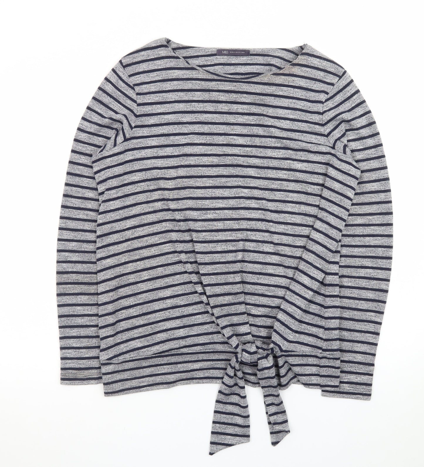 Marks and Spencer Women’s Grey Striped Tie Front Jumper Size 14